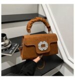 Elegant Top Handle Handbag with Crystal Buckle – Luxury Mini Crossbody Bag for Women (Dark Brown, Pink, Black, Burgundy, Mustard brown) - Image 17