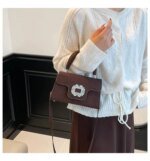 Elegant Top Handle Handbag with Crystal Buckle – Luxury Mini Crossbody Bag for Women (Dark Brown, Pink, Black, Burgundy, Mustard brown) - Image 15