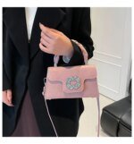 Elegant Top Handle Handbag with Crystal Buckle – Luxury Mini Crossbody Bag for Women (Dark Brown, Pink, Black, Burgundy, Mustard brown) - Image 10