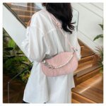 Elegant Mini Shoulder Bag with Pearl Chain – Trendy Women’s Handbag (White, Pink, Black, Ash) - Image 6