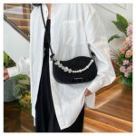 Elegant Mini Shoulder Bag with Pearl Chain – Trendy Women’s Handbag (White, Pink, Black, Ash) - Image 8