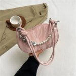 Elegant Mini Shoulder Bag with Pearl Chain – Trendy Women’s Handbag (White, Pink, Black, Ash)