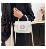 Luxury Mini Top Handle Handbag for Women – Elegant Rhinestone Buckle Crossbody Purse in Pink, Black, Green, White & Orange - Image 9