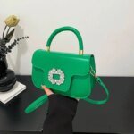 Luxury Mini Top Handle Handbag for Women – Elegant Rhinestone Buckle Crossbody Purse in Pink, Black, Green, White & Orange - Image 3