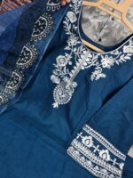 Premium Blue Cotton Embroidered 3 Piece Suit for Women | Elegant Cotton Salwar Kameez with Printed Dupatta - Image 2