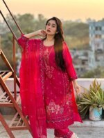 Women's Luxury Hot Pink Embroidered Salwar Kameez Set with Dupatta. - Image 3