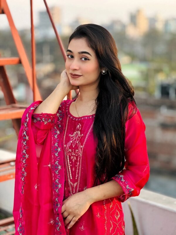 Women's Luxury Hot Pink Embroidered Salwar Kameez Set with Dupatta.