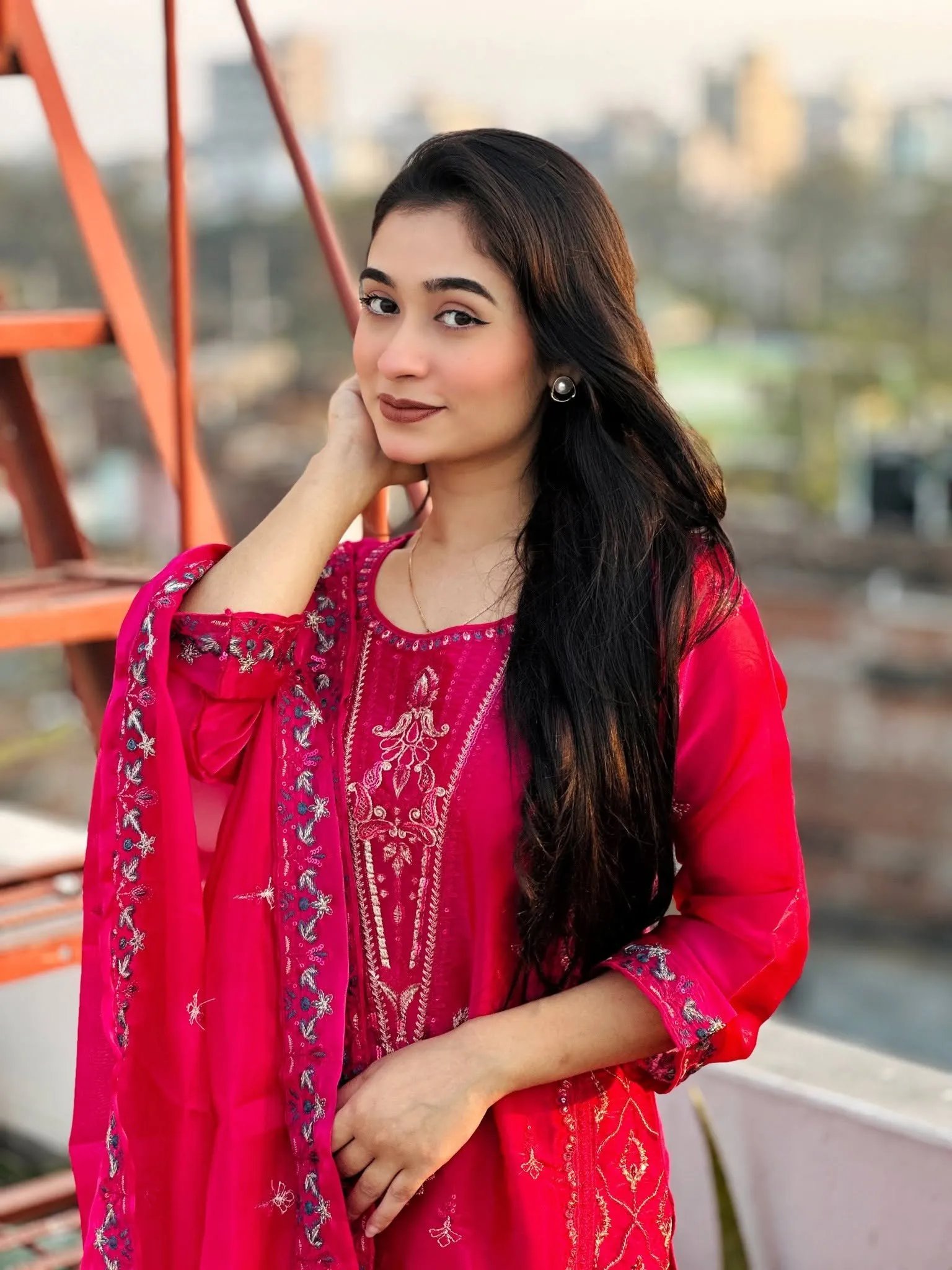 700097029_1411011837710450_5361043453892716930_n Women's Luxury Hot Pink Embroidered Salwar Kameez Set with Dupatta. - Image 1