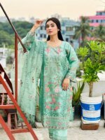 Premium Mint Green Embroidered Three Piece Salwar Kameez Set for Women | Elegant Pakistani Party Wear Dress