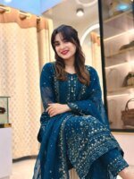 Elegant Teal Embroidered Salwar Kameez Set | Stylish Ethnic Wear for Women - Image 2