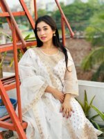 Women's Premium White Embroidered Salwar Kameez Set with Dupatta | Elegant Party Wear Pakistani Style Dress - Image 3