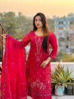 Women's Luxury Hot Pink Embroidered Salwar Kameez Set with Dupatta. - Image 2