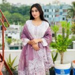 Graceful White & Mauve Embroidered Salwar Kameez Set