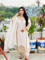 Women's Premium White Embroidered Salwar Kameez Set with Dupatta | Elegant Party Wear Pakistani Style Dress - Image 4