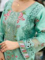Premium Mint Green Embroidered Three Piece Salwar Kameez Set for Women | Elegant Pakistani Party Wear Dress - Image 2