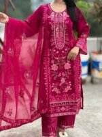 Vibrant Fuchsia Embroidered Organza Salwar Kameez Set - Image 7