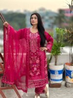 Vibrant Fuchsia Embroidered Organza Salwar Kameez Set - Image 8