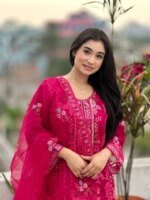 Vibrant Fuchsia Embroidered Organza Salwar Kameez Set
