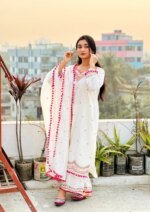 Premium White Embroidered Three Piece Salwar Kameez Set for Women | Elegant Pakistani Party Wear Dress - Image 8