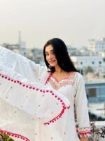 Premium White Embroidered Three Piece Salwar Kameez Set for Women | Elegant Pakistani Party Wear Dress - Image 3