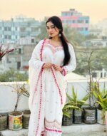 Premium White Embroidered Three Piece Salwar Kameez Set for Women | Elegant Pakistani Party Wear Dress - Image 2