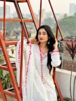 Premium White Embroidered Three Piece Salwar Kameez Set for Women | Elegant Pakistani Party Wear Dress - Image 4