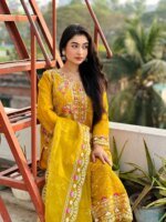 Premium Mustard Yellow Embroidered Three Piece Salwar Kameez Set for Women | Elegant Party Wear Pakistani Style Dress - Image 2