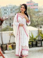 Premium White Embroidered Three Piece Salwar Kameez Set for Women | Elegant Pakistani Party Wear Dress - Image 5
