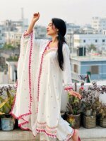 Premium White Embroidered Three Piece Salwar Kameez Set for Women | Elegant Pakistani Party Wear Dress - Image 6