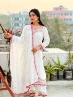 Premium White Embroidered Three Piece Salwar Kameez Set for Women | Elegant Pakistani Party Wear Dress - Image 7