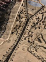 Premium Beige Cotton Embroidered 3 Piece Suit for Women | Elegant Black Embroidery Cotton Salwar Kameez with Printed Dupatta - Image 5