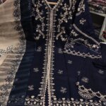 Premium Navy Blue Cotton Embroidered 3 Piece Suit for Women | Elegant Cotton Salwar Kameez with Embroidered Dupatta