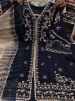 Premium Navy Blue Cotton Embroidered 3 Piece Suit for Women | Elegant Cotton Salwar Kameez with Embroidered Dupatta