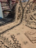 Premium Beige Cotton Embroidered 3 Piece Suit for Women | Elegant Black Embroidery Cotton Salwar Kameez with Printed Dupatta - Image 2