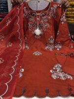 Premium Greem Cotton Embroidered 3 Piece Suit for Women | Floral Embroidery Salwar Kameez with Matching Dupatta