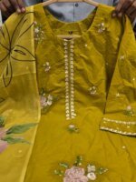 Premium Yellow Cotton Embroidered 3 Piece Suit for Women | Floral Embroidery Cotton Salwar Kameez - Image 3