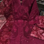 Premium Wine Cotton Sequin Embroidered 3 Piece Suit for Women | Luxury Cotton Salwar Kameez with Printed Dupatta