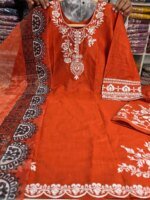 Premium Slav Cotton Embroidered 3 Piece Dress for Women | Boutique Salwar Kameez Set with Dupatta