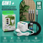6-in-1 Charging Solution: 6U Multi-Port Charger with 3-in-1 Fast Cable