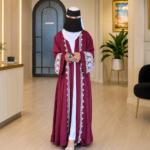 Exclusive Rose Arabian Borka 3-Piece Set - Original Dubai Fabric & Embroidery (Koti, Inner & Hijab)