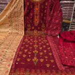 Boutique Mustard Cinigura Cotton 3 Piece Dress for Women | Premium Embroidered Salwar Kameez Set with Printed Dupatta