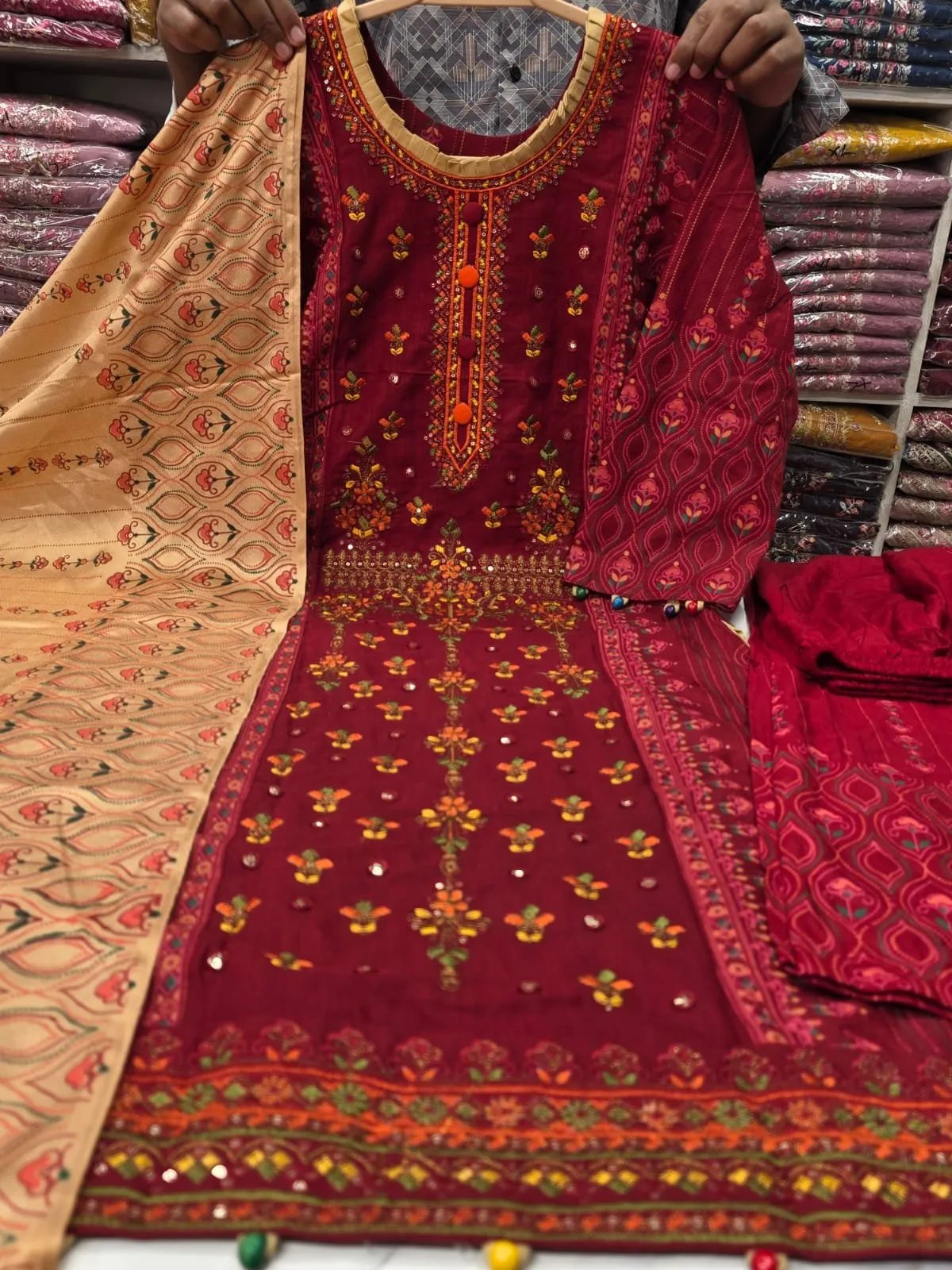 WhatsApp-Image-2026-07-24-at-1.10.19-PM Boutique Mustard Cinigura Cotton 3 Piece Dress for Women | Premium Embroidered Salwar Kameez Set with Printed Dupatta - Image 1