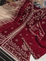 Premium Red Cotton Embroidered 3 Piece Suit for Women | Elegant Cotton Salwar Kameez with Embroidered Dupatta - Image 2