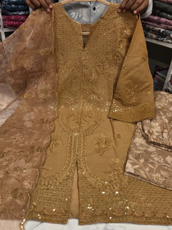 Premium Wine Cotton Sequin Embroidered 3 Piece Suit for Women | Luxury Cotton Salwar Kameez with Printed Dupatta