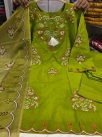 Premium Greem Cotton Embroidered 3 Piece Suit for Women | Floral Embroidery Salwar Kameez with Matching Dupatta - Image 2