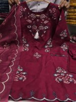 Premium Maroon Cotton Embroidered 3 Piece Suit for Women | Floral Embroidery Salwar Kameez with Matching Dupatta