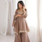 Premium Ivory Star Georgette Sharara Set for Women | Embroidery & Mirror Work 3 Piece Party Wear Dress