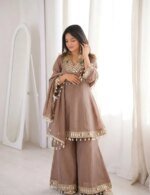 Premium Ivory Star Georgette Sharara Set for Women | Embroidery & Mirror Work 3 Piece Party Wear Dress