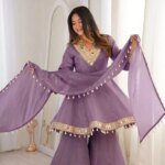 Premium Ivory Star Georgette Sharara Set for Women | Embroidery & Mirror Work 3 Piece Party Wear Dress