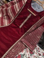 Premium Red Cotton Embroidered 3 Piece Suit for Women | Elegant Black Embroidery Cotton Salwar Kameez with Printed Dupatta - Image 4